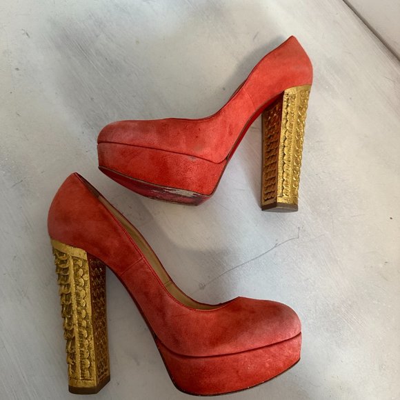 Christian Louboutin Red and Gold Heels - Picture 6 of 14